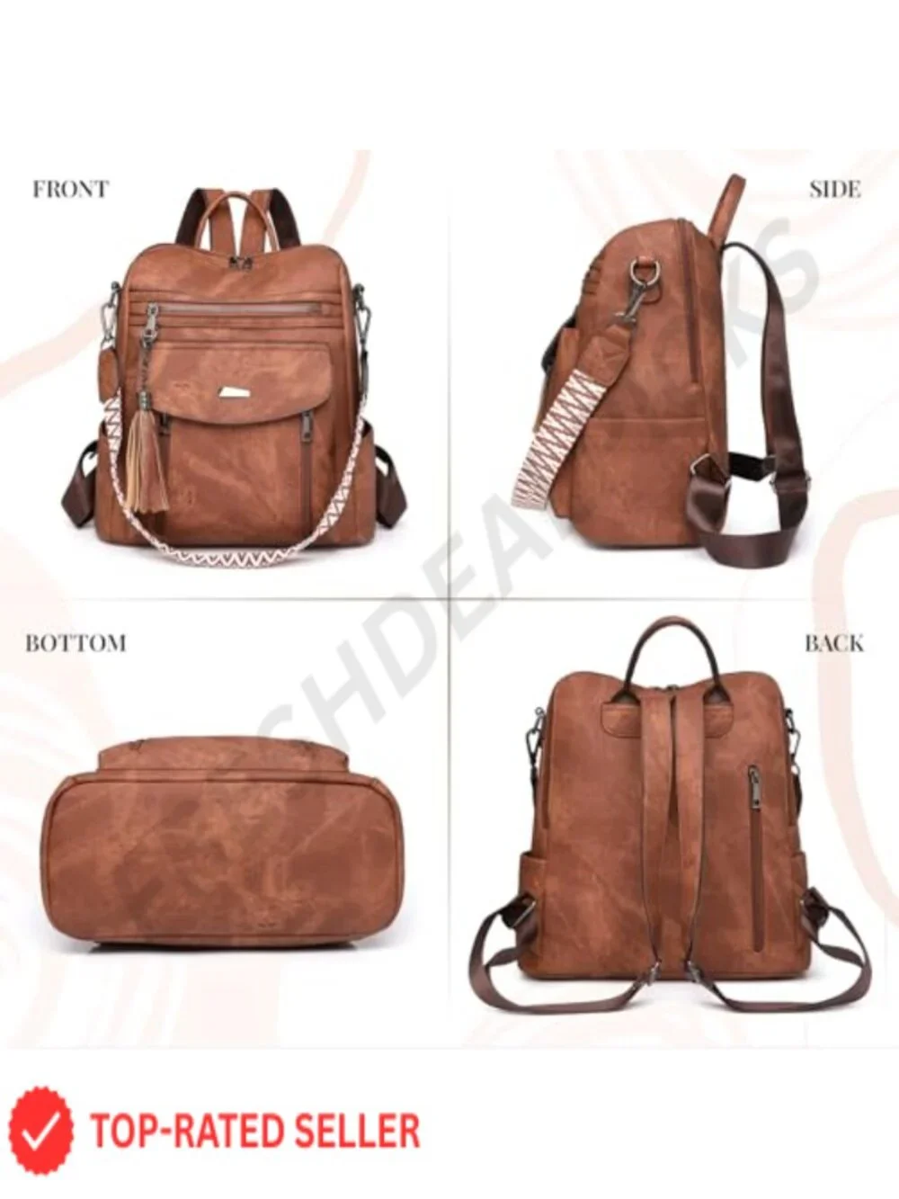 PU Leather Backpack Purse for Women, Convertible Handbag
